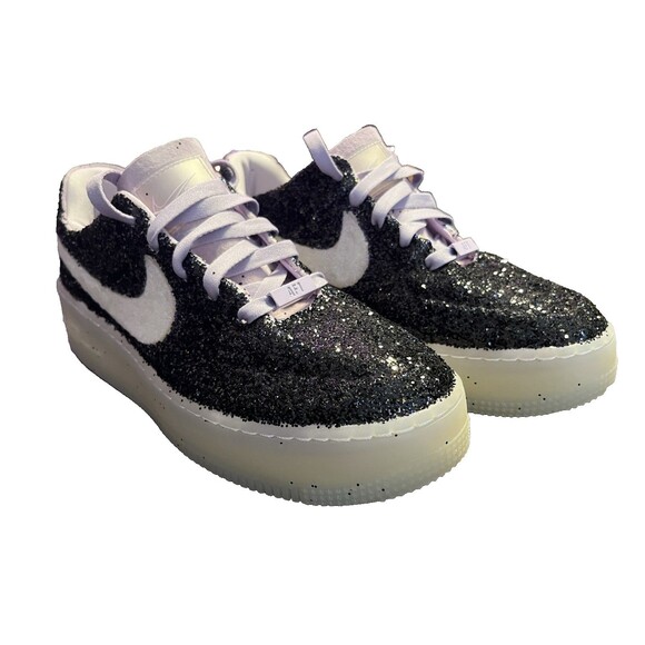 Custom Black Glitter Nike Air Force 1 Sage Low LX Violet Mist Women’s 10 NIB - Picture 3 of 8